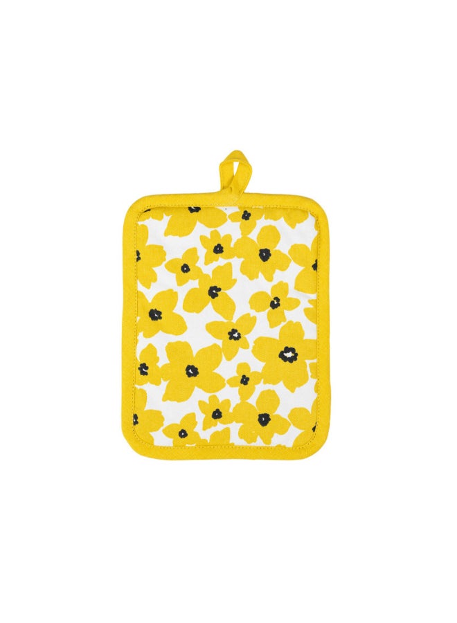 Buttercup Floral Pattern Designer Potholder Yellow and White 9 x 7 Inch 6013-2587